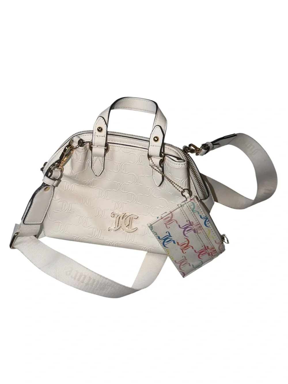 Juicy Couture White Embossed Satchel with Removable Logo Pouch